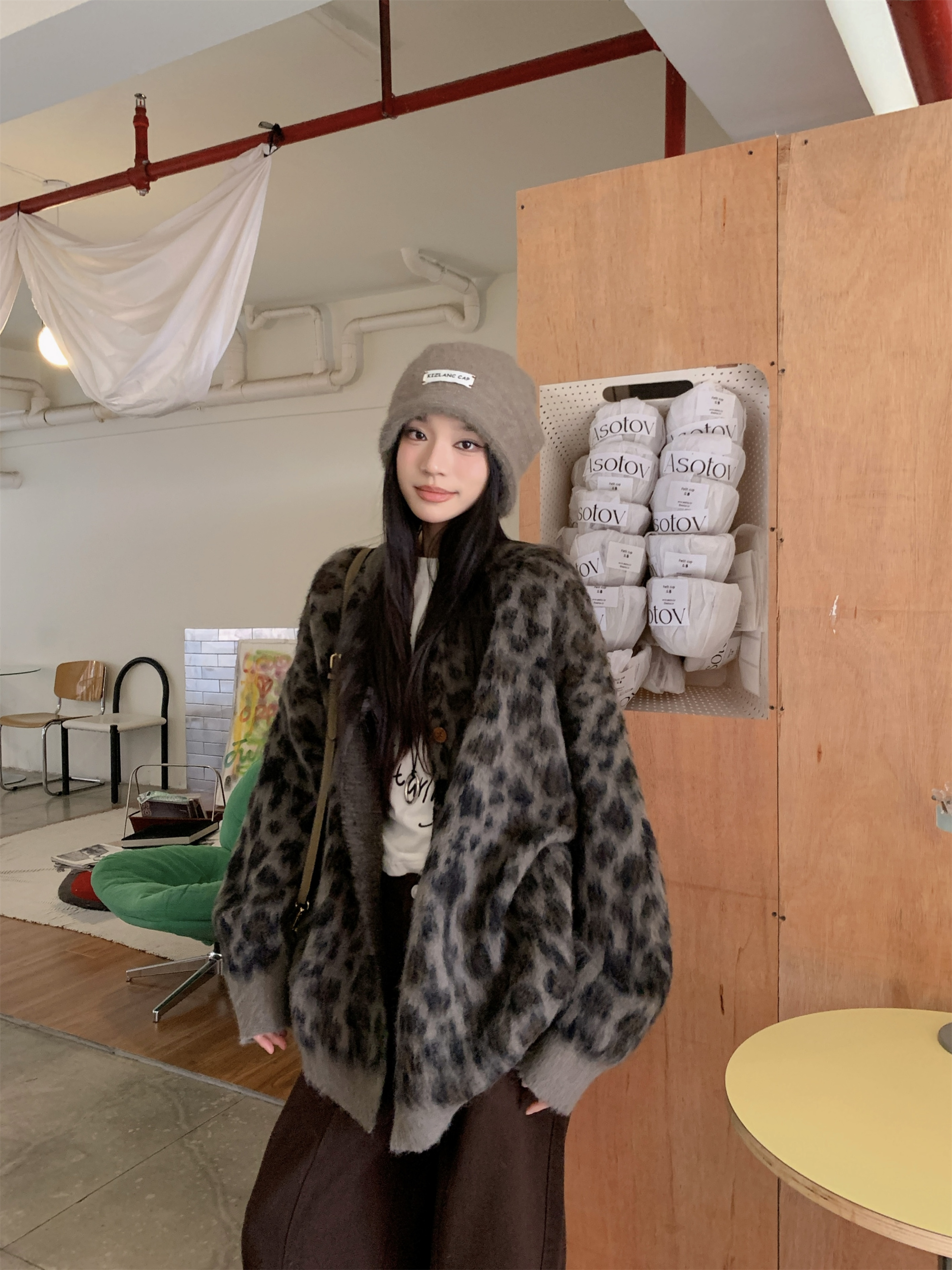 Actual shot~leopard print lazy design loose temperament versatile thickened leopard print sweater for women