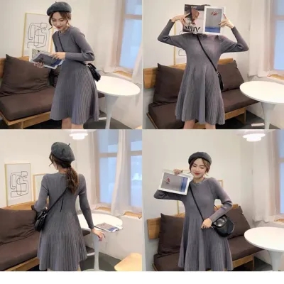 Knitted dress for women in autumn and winter, inner and outer little black skirt with coat and sweater dress