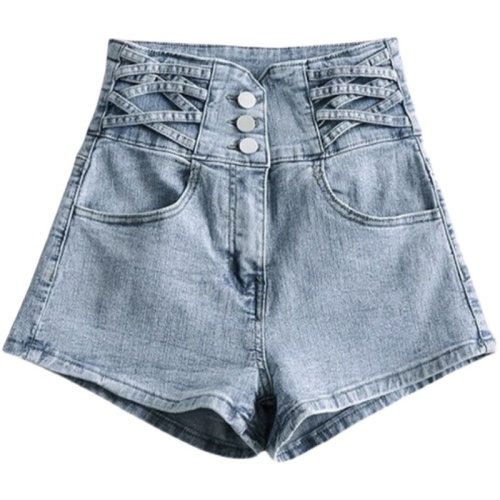 FYQ-Female slightly stretchy high-waisted thin hot pants design with a-line wide-leg shorts