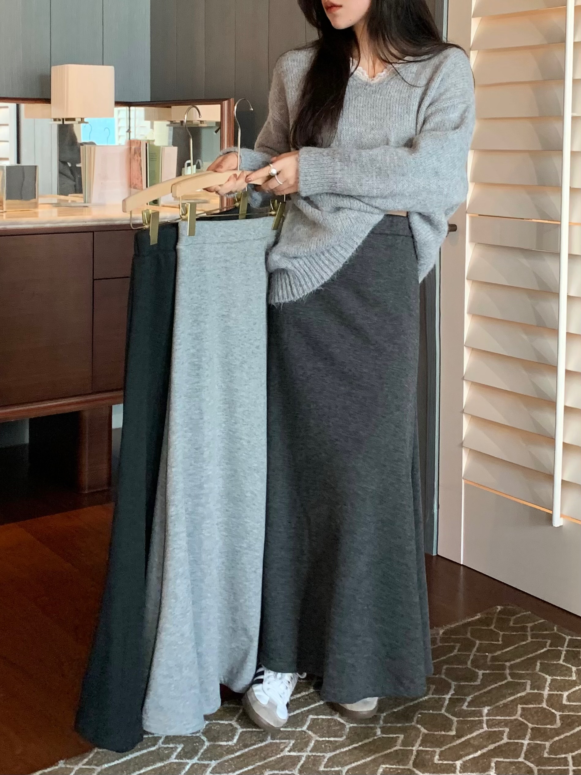 Shot~ Fleece-lined and thick lazy long skirt with a sense of drop, versatile soft and simple A-line skirt, fish-tail skirt