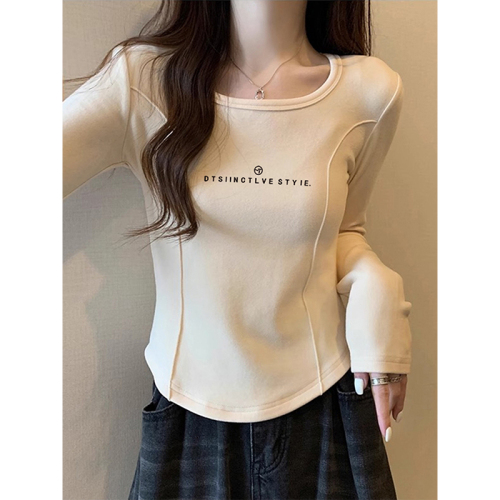 Official photo: Threaded velvet bottoming shirt for women, autumn and winter velvet thickened long-sleeved T-shirt, double-sided brushed