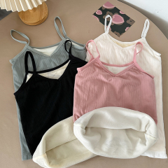 Actual shoot winter warm cotton vest as base layer under clothing with extra padding and thickness coldproof small spaghetti strap to wear outerwear on top