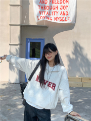 Photographed American casual loose-fitting stand-up collar letter zip-up hoodie long-sleeved top