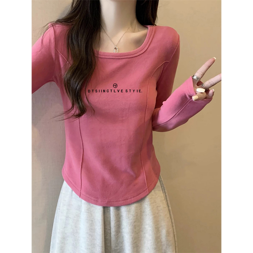 Official photo: Threaded velvet bottoming shirt for women, autumn and winter velvet thickened long-sleeved T-shirt, double-sided brushed