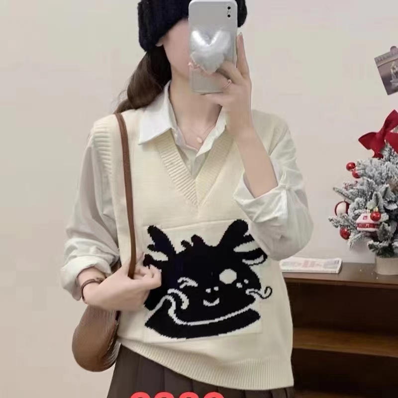 歐貨女裝小香風v領花邊撞色背心馬夾上衣高級感百搭顯瘦馬甲