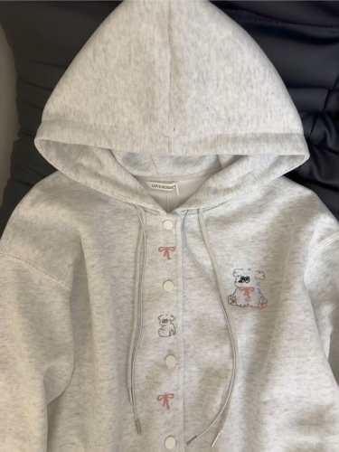 Non-shootable cute embroidered dog button vest hoodie autumn casual versatile coat top