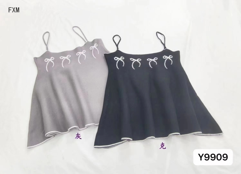 Korean chic summer retro age-reducing square collar contrasting color bow design slim and versatile knitted suspender top for women