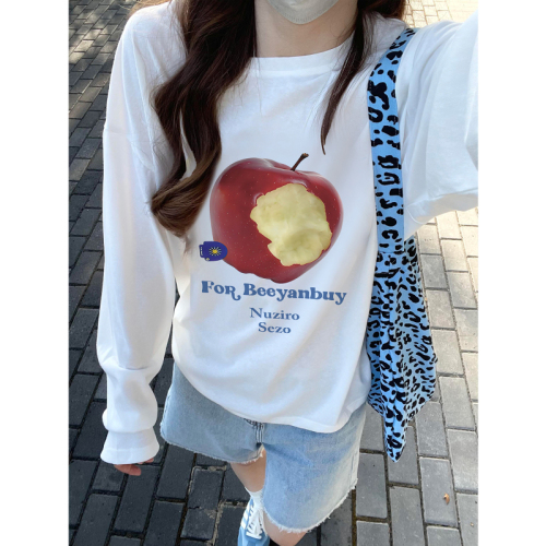 High quality pure cotton 200g 21 count combed precision printed autumn loose long sleeve T-shirt for women