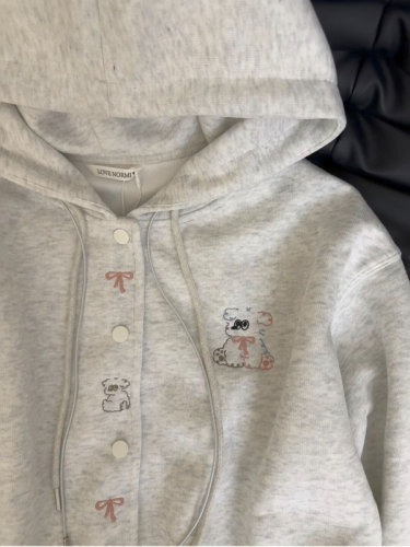 Non-shootable cute embroidered dog button vest hoodie autumn casual versatile coat top