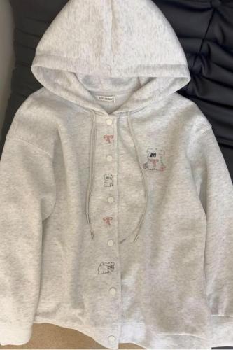 Non-shootable cute embroidered dog button vest hoodie autumn casual versatile coat top