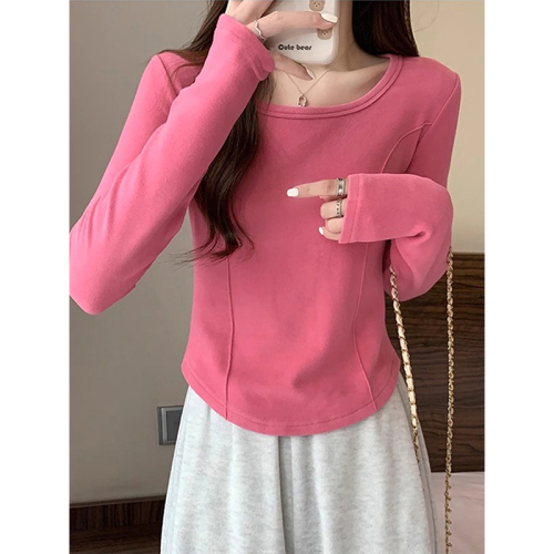 Official picture 220g threaded German velvet bottoming shirt for women with autumn and winter velvet thickened long-sleeved T-shirt fishbone line