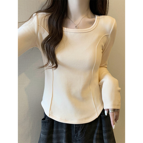 Official picture 220g threaded German velvet bottoming shirt for women with autumn and winter velvet thickened long-sleeved T-shirt fishbone line