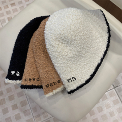 Actual shot of Korean style autumn and winter lamb velvet fisherman hat for women, sweet and versatile, face-showing small bucket hat