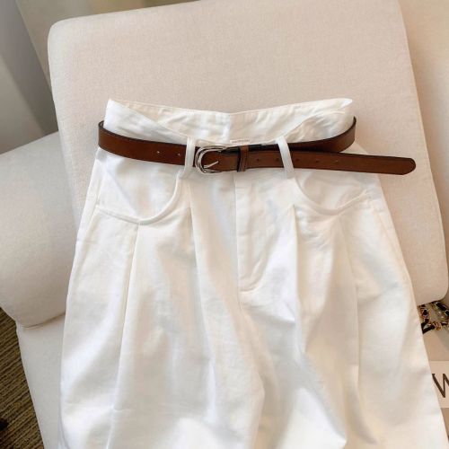 Women's Autumn 2024 White Wide Leg Straight-Jacketed Floor-Length Trousers with High Waist