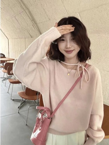 Korean Style Gentle Cashmere Sweater for Women 2024 New Arrival Loose Lazy Style Soft Round Neck Trendy Knit Top