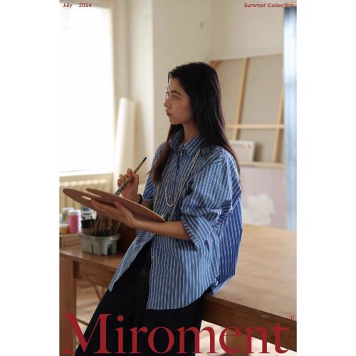 Miroment 多图 “氛围感蓝条纹”进口条纹镰刀袖宽松衬衫人气