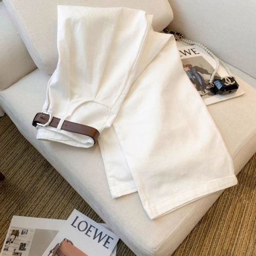 Women's Autumn 2024 White Wide Leg Straight-Jacketed Floor-Length Trousers with High Waist