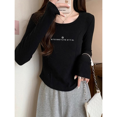 Official photo: Threaded velvet bottoming shirt for women, autumn and winter velvet thickened long-sleeved T-shirt, double-sided brushed