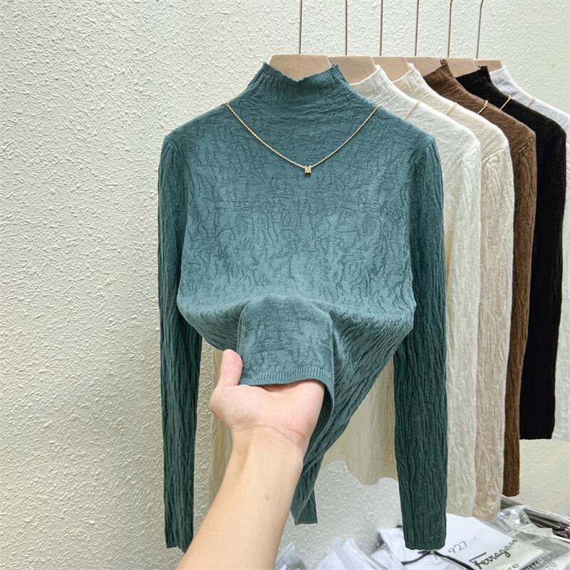 Half turtleneck knitted bottoming shirt for women in autumn and winter new fashion slim fit inner long-sleeved pullover top