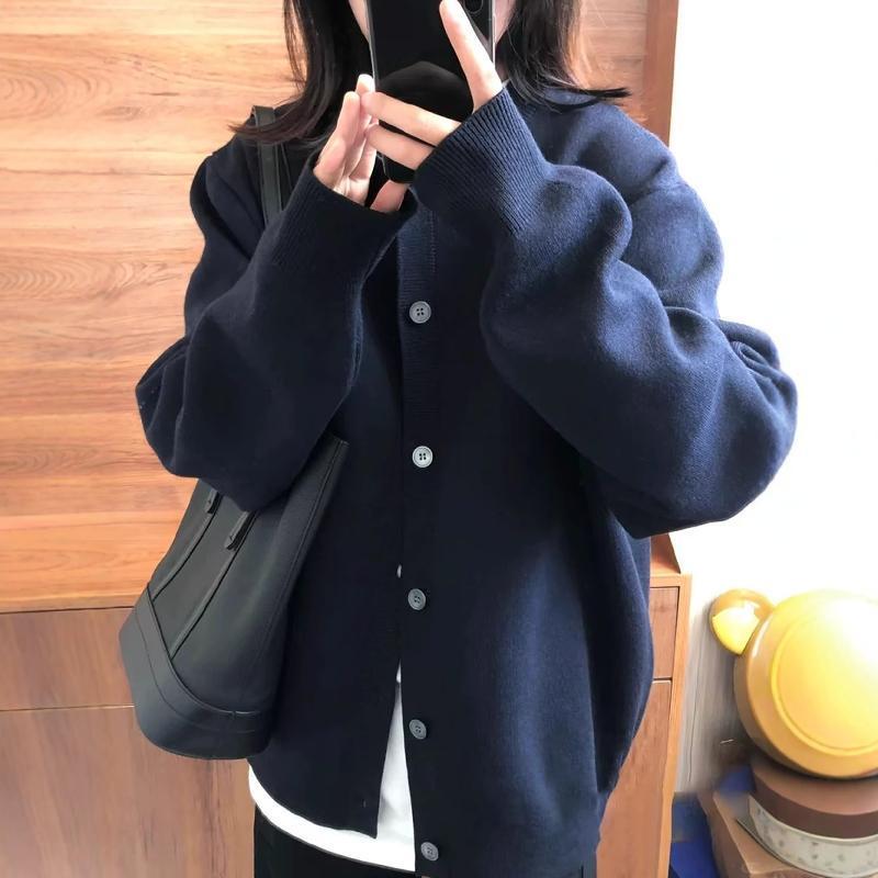 Knitted cardigan women's early autumn new style loose lazy style commuting casual high-end sweater jacket