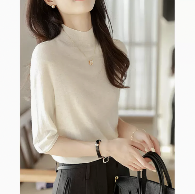 Half turtleneck inner sweater women's new spring and autumn thin sweater women's mid-sleeve spring top bottoming shirt