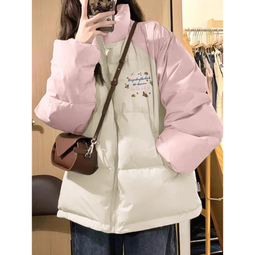 High-quality hand-stuffed cotton thickened winter new loose raglan sleeves color-blocked printed cotton coats and bread coats for women