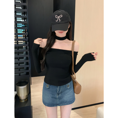 Real shot 2*2 thread 2024 autumn and winter clothing with multiple ways to wear hot girl long-sleeved T-shirt women's slim fit