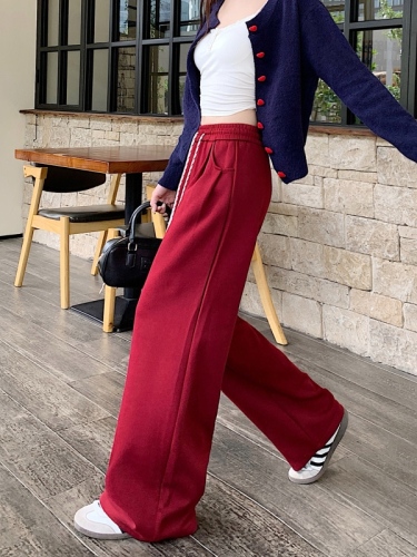 Autumn lazy style casual pants, sweatpants, straight high-waisted wide-leg pants, drapey floor-length pants for women