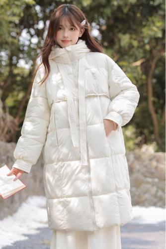 No less than 132 real shot 2024 autumn and winter new hooded mid-length warm cotton clothing rhombus down jacket