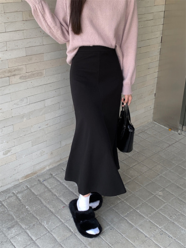 Winter new mid-length high-waisted slimming pear-shaped figure A-line fishtail skirt for women