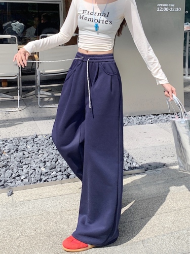 Autumn lazy style casual pants, sweatpants, straight high-waisted wide-leg pants, drapey floor-length pants for women