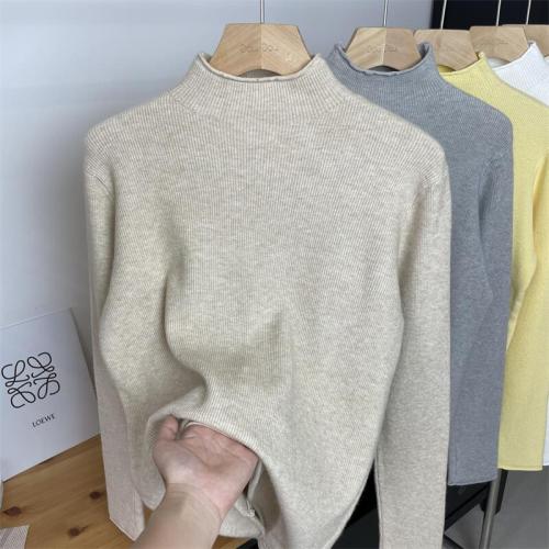 Large version of Andy velvet anti-pilling Korean style solid color half-turtle collar rolled collar long-sleeved sweater for women