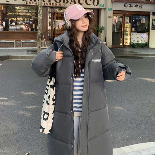 Actual shot of Korean style mid-length over-the-knee thickened loose fashionable Hong Kong style down jacket bread coat ins cotton jacket for women