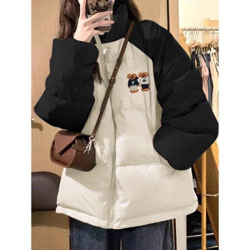 High-quality hand-stuffed cotton thickened winter new loose raglan sleeves color-blocked printed cotton coats and bread coats for women