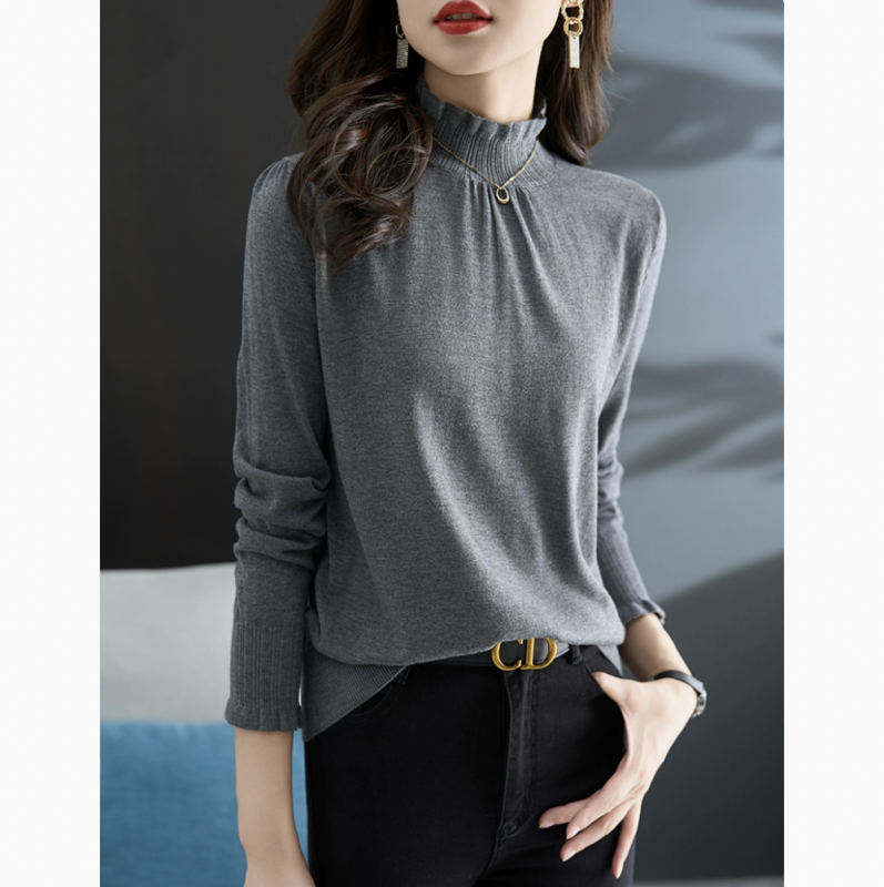 European product, beautiful, high-end and super nice sweater for women, 2024 new autumn and winter gray half turtleneck bottoming shirt for inner wear