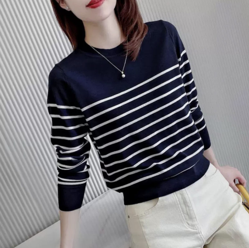 French women's luxury brand discount original order striped round neck cashmere sweater long-sleeved wool bottoming sweater