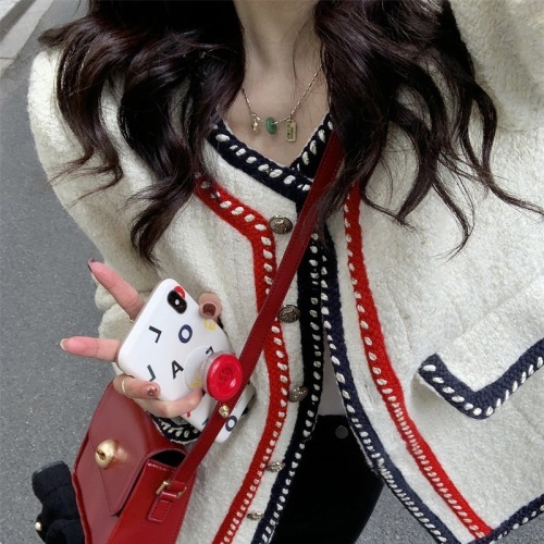 Actual shot #tweed small fragrant style jacket for women autumn and winter new style high-end loose retro round neck top