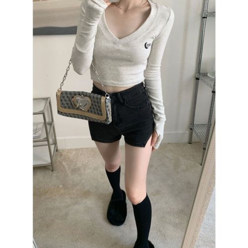 260g Modal 1*1 pure lust style V-neck long-sleeved T-shirt for women autumn new slim slimming bottoming shirt