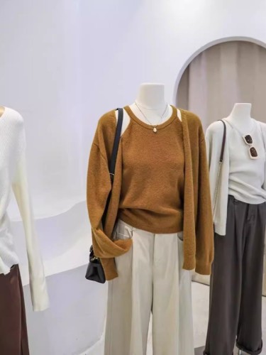 Gentle style long-sleeved knitted cardigan + foreign-style inner vest suspender two-piece set for women 2024 autumn sweater