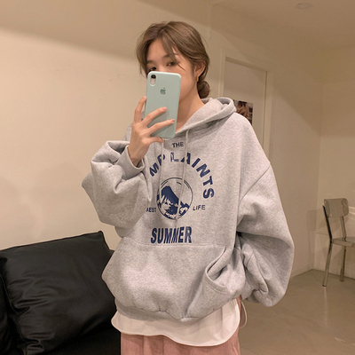 Autumn and winter new versatile velvet sweatshirt Hong Kong style Korean style loose quality hooded sweatshirt for men and women trendy brand couple wear