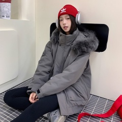 Actual shot of 2024 new workwear down jackets for couples, medium and long fashionable jackets with hooded cotton jackets