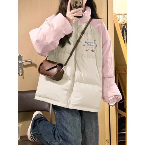 High-quality hand-stuffed cotton thickened winter new loose raglan sleeves color-blocked printed cotton coats and bread coats for women