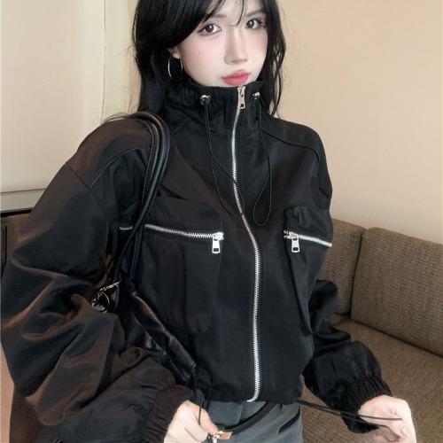 Actual shot~ Designed sweet and cool workwear short jacket for women in autumn new street hooded casual versatile jacket