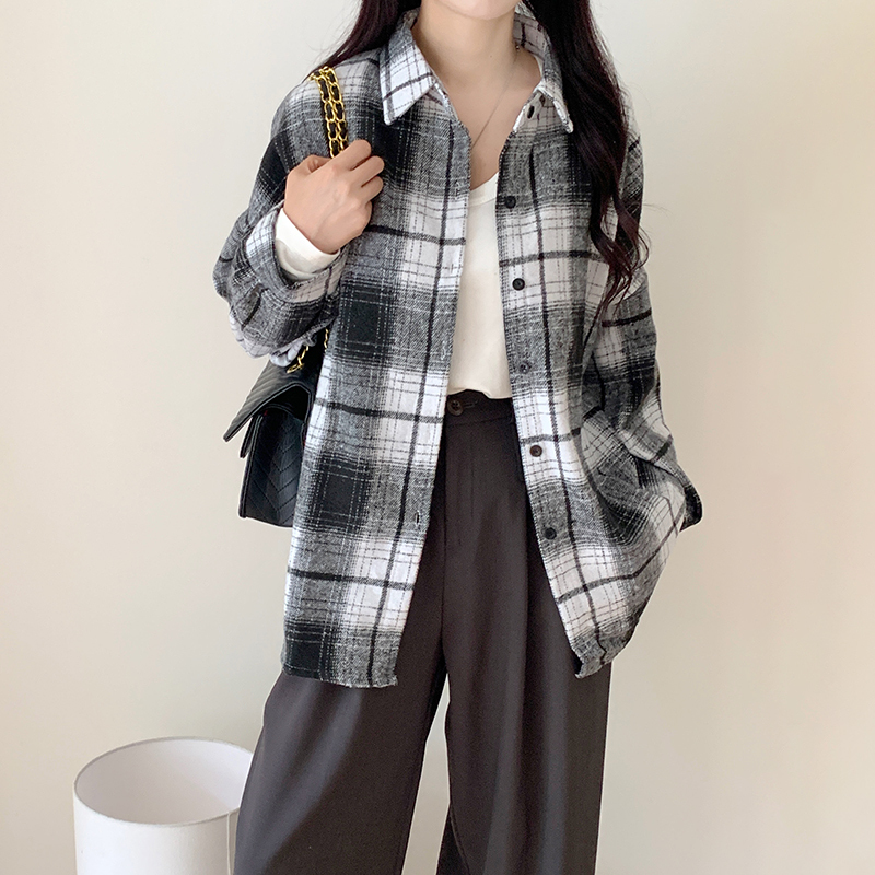 Japanese and Korean style 2024 autumn and winter new woolen cardigan coat loose long-sleeved shirt for women