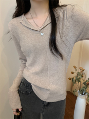 Photographed Autumn New Slimming V-Neck Long-Sleeve Knit Top for Women