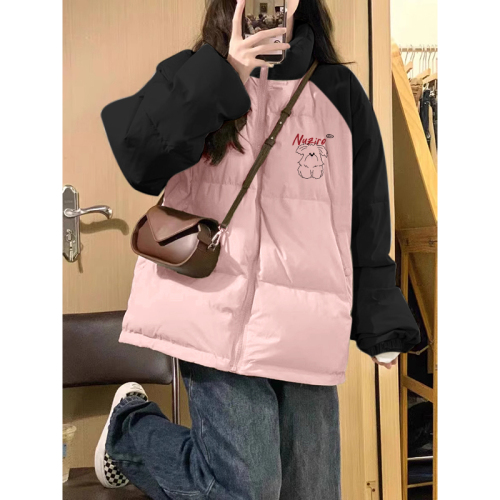 High-quality hand-stuffed cotton thickened winter new loose raglan sleeves color-blocked printed cotton coats and bread coats for women