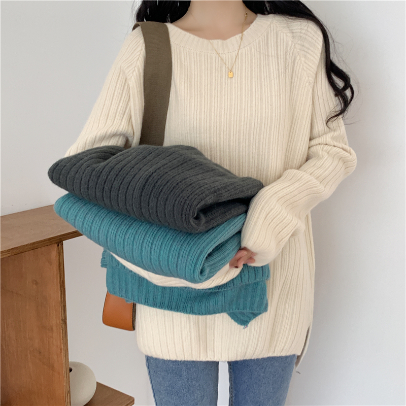 2024 autumn and winter sweater women's new style pullover mid-length knitted loose top bottoming shirt autumn and winter clothing