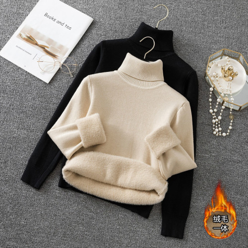 Plus velvet and thickened one-piece velvet mink fur with high collar to keep warm autumn and winter new long-sleeved sweater for women