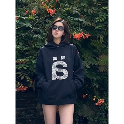 American retro letter print hooded sweatshirt for women autumn 2024 new style loose lazy style high-end casual top