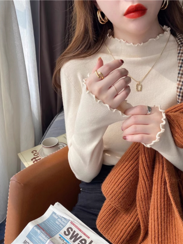 High-end foreign-style inner layering shirt for women 2024 spring and autumn new style fungus half turtleneck sweater sweater top